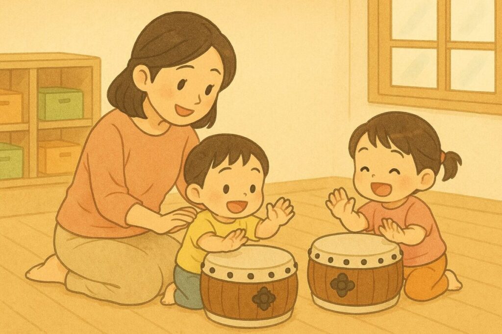 乳児も和太鼓にふれる